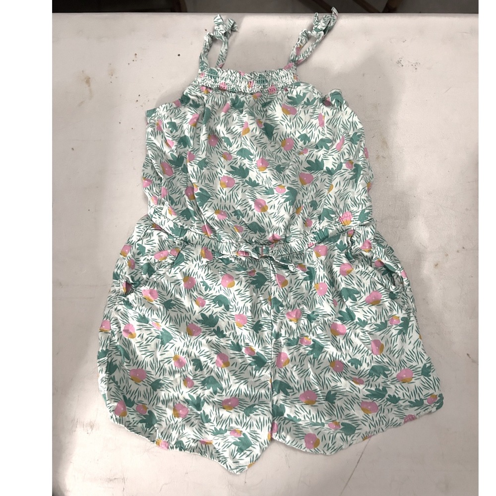 Cat n Jack Girls Floral Tie Shoulder Romper Pink Green Cotton Summer Jumpsuit